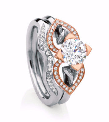 MaeVona Eriskay. Rose gold, platinum and diamond engagement ring. 