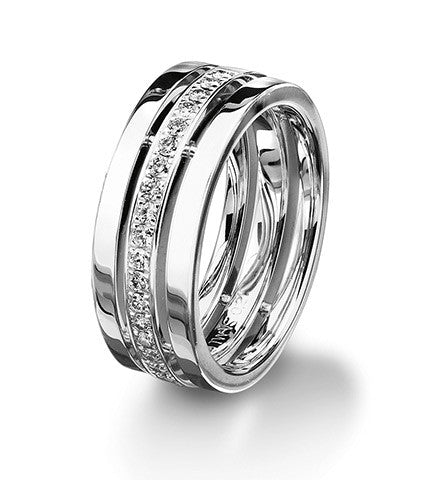 Platinum and diamond Furrer Jacot wedding band. Magiques Collection.